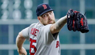 Boston Red Sox starting pitcher Garrett Crochet throws during the first inning of a baseball game against the Houston Astros, Wednesday, April 1, 2026, in Houston.