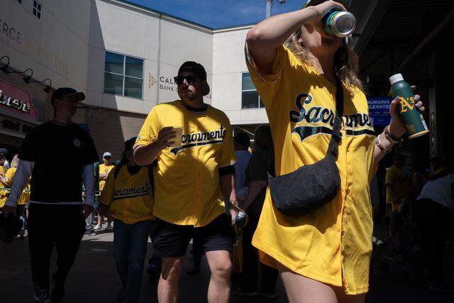 The Athletics embraced Sacramento on Saturday with a gold “Sacramento” jersey giveaway before the Athletics played the Houston Astros at Sutter Health Park in West Sacramento.