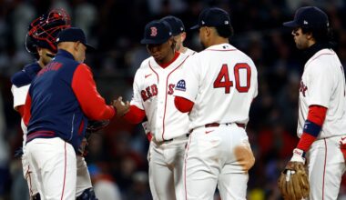 Red Sox starter Brayan Bello handed the ball to manager Alex Cora after allowing four runs in 3⅓ innings.
