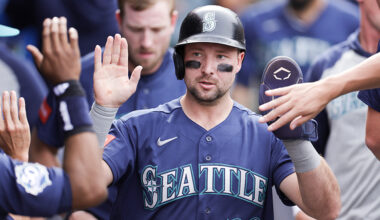 Seattle Mariners Cal Raleigh celebrates RBI Angels 2026...