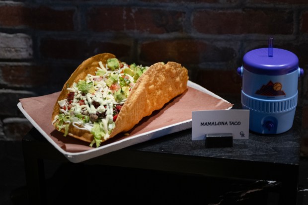 The giant Mamalona taco will be served at The Sandlot, as seen on Thursday, April 2, 2026, at Coors Field in Denver. (Photo by Timothy Hurst/The Denver Post)