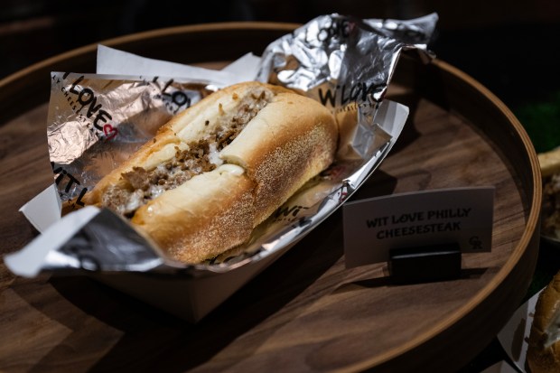 The Philly cheesesteak from Wit Love Cheesesteaks is seen on Thursday, April 2, 2026, at Coors Field in Denver. (Photo by Timothy Hurst/The Denver Post)