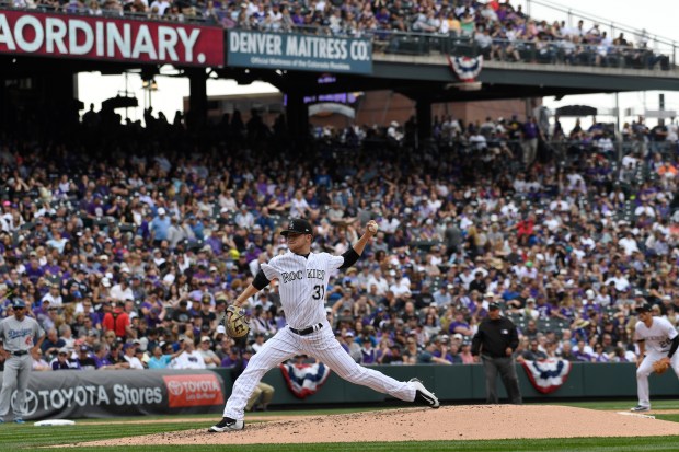 Colorado Rockies starting pitcher Kyle Freeland #31 pitching against the Los Angeles Dodgers on opening day at Coors Field April 7, 2017 in Denver. Rockies won 2-1. (Photo by Andy Cross/The Denver Post)