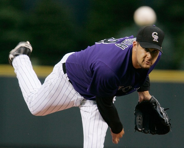 Colorado Rockies pitcher Jason Hirsh throws to the plate against the Arizona Diamondbacks during the first inning of a baseball game in Denver, Tuesday, May 15, 2007. (AP Photo/Jack Dempsey)