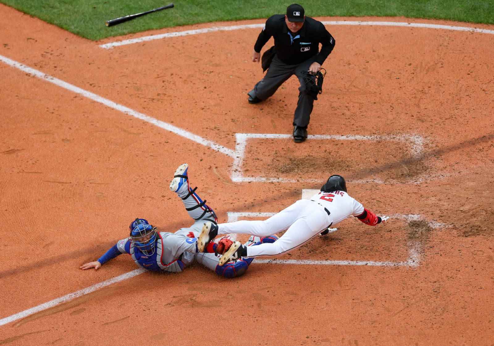 The Guardians' C.J. Kayfus is thrown out at the plate...