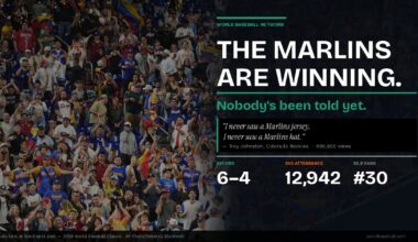 Alt text: Venezuela fans pack loanDepot park during the 2026 World Baseball Classic — the same stadium where the Miami Marlins average 12,942 fans per game