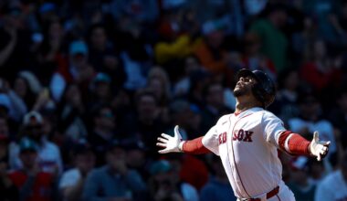 First baseman Willson Contreras rounds third base after hitting a home run in the sixth inning of the Red Sox' home opener on Friday.