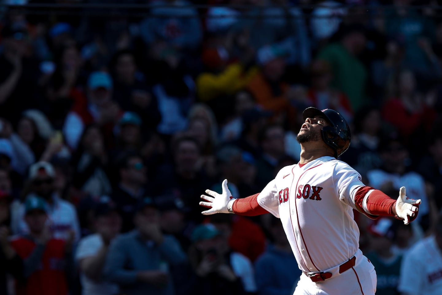 First baseman Willson Contreras rounds third base after hitting a home run in the sixth inning of the Red Sox' home opener on Friday.