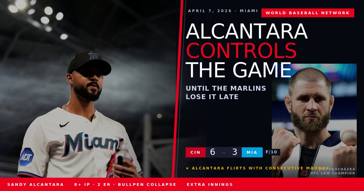 Sandy Alcantara Flirts With Another Maddux, Marlins Blow 2–0 Lead in 6–3 Extra-Inning Loss to Reds