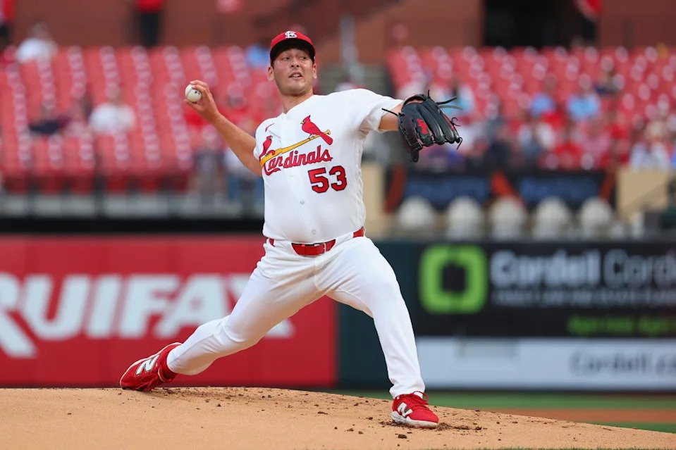 Andre Pallante of the St. Louis Cardinals delivers a pitch against the New York Mets in the first inning at Busch Stadium on March 31, 2026 in St Louis, Missouri. Getty Images