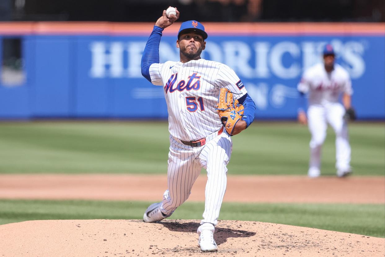 New York Mets starting pitcher Freddy Peralta (51) pitches in the third inning against the Athletics at Citi Field.