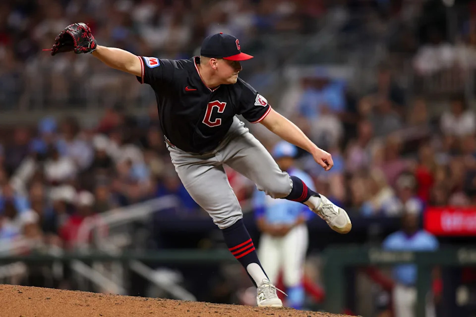 Cleveland Guardians starting pitcher Parker Messick throws against the Atlanta Braves on April 11, 2026, in Atlanta, Georgia.