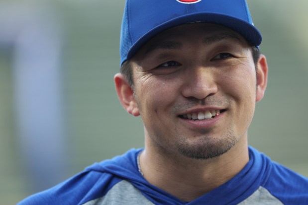 Seiya Suzuki of the Chicago Cubs looks on during batting practice prior to the game against the Los Angeles Angels at Wrigley Field on March 30, 2026. (Michael Reaves/Getty Images)