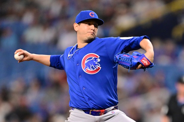 Javier Assad of the Chicago Cubs delivers a pitch in the first inning against the Tampa Bay Rays at Tropicana Field on April 7, 2026, in St Petersburg, Fla. (Julio Aguilar/Getty Images)