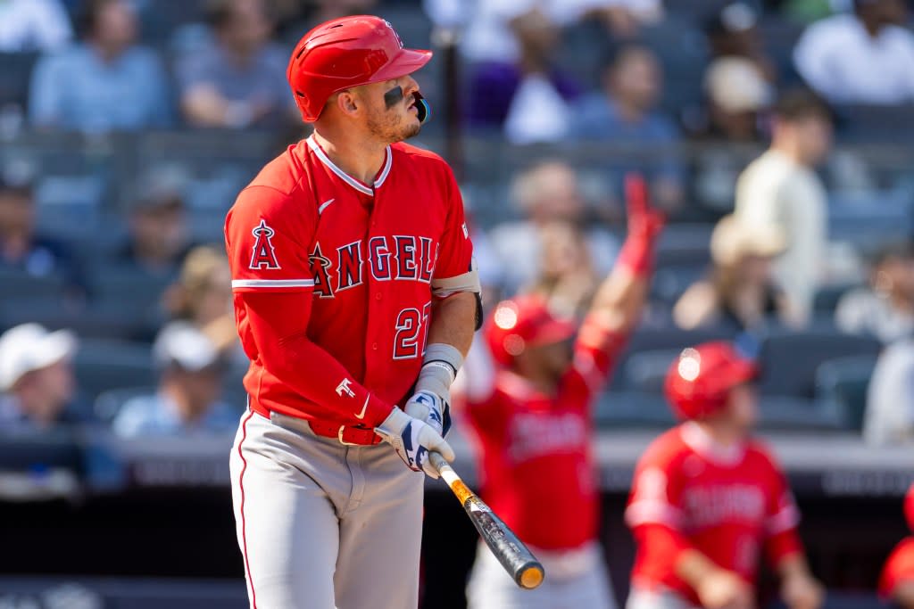 Los Angeles Angels’ Mike Trout hits a solo homer. Corey Sipkin for the NY POST