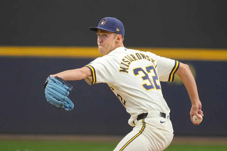 Milwaukee Brewers pitcher Jacob Misiorowski throws during the first inning of a baseball game against the Tampa Bay Rays, Wednesday, April 1, 2026, in Milwaukee. (AP Photo/Kayla Wolf)