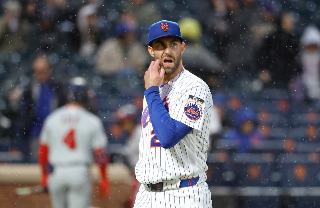 David Peterson reacts as he walks back to the dugout at the end of the first inning of the Mets’ 14-2 blowout loss to the Nationals on April 29, 2026 at Citi Field. JASON SZENES FOR THE NEW YORK POST