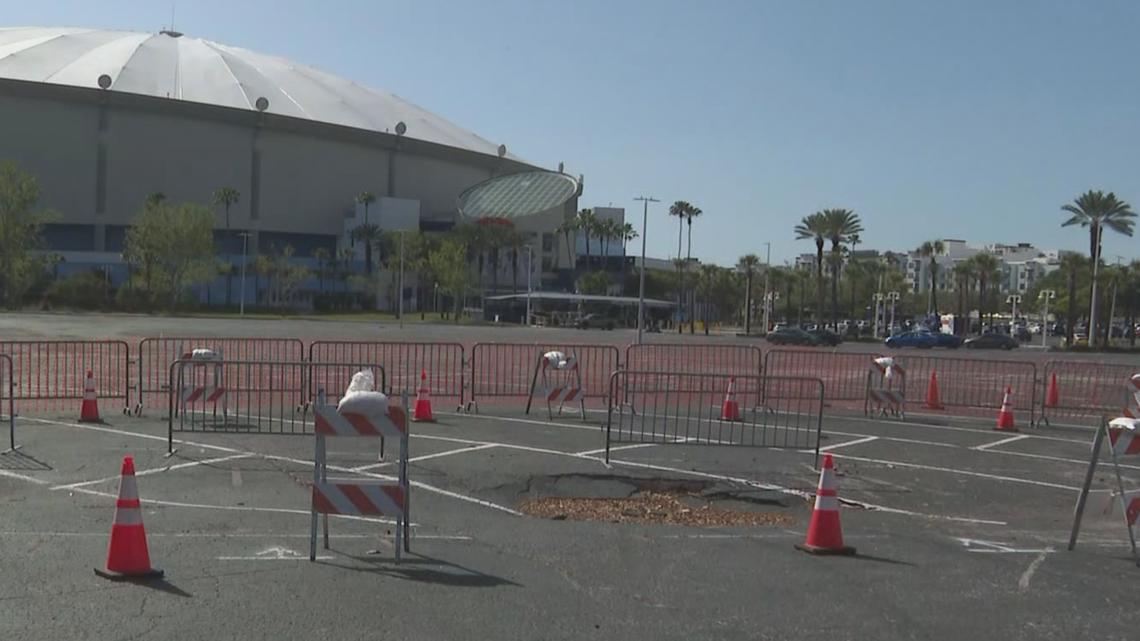 Broken stormwater pipe creates parking lot depression ahead of Rays' return to Tropicana Field