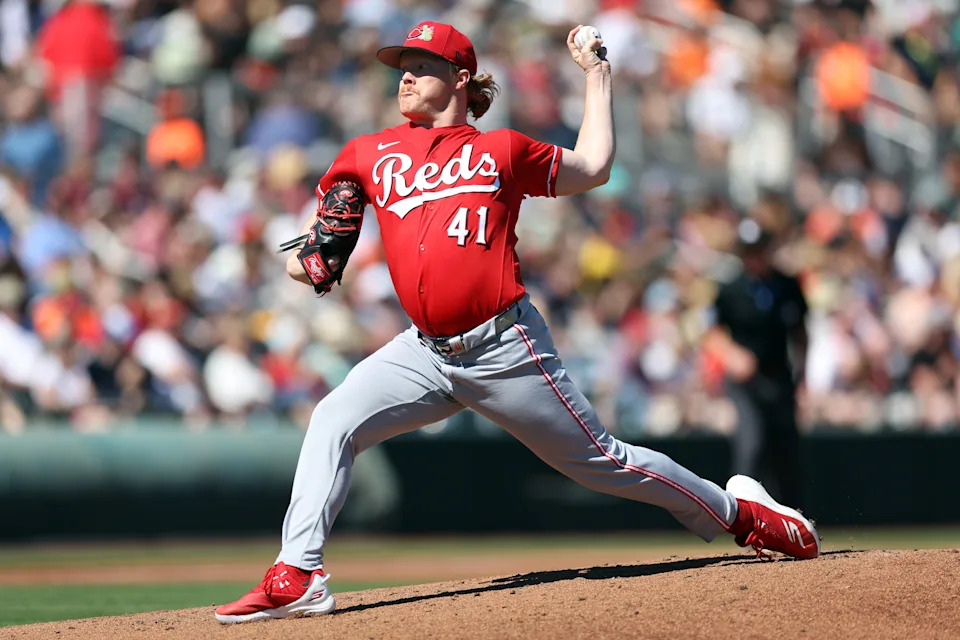 SCOTTSDALE, ARIZONA - MARCH 06: <a class="link " href="https://sports.yahoo.com/mlb/players/12395/" data-i13n="sec:content-canvas;subsec:anchor_text;elm:context_link" data-ylk="slk:Andrew Abbott;sec:content-canvas;subsec:anchor_text;elm:context_link;itc:0" data-yga="{"yLinkElement":"context_link","yModuleName":"content-canvas","yLinkText":"Andrew Abbott","ySubModuleName":"anchor_text","yHasCommerce":false}">Andrew Abbott</a> #41 of the <a class="link " href="https://sports.yahoo.com/mlb/teams/cincinnati/" data-i13n="sec:content-canvas;subsec:anchor_text;elm:context_link" data-ylk="slk:Cincinnati Reds;sec:content-canvas;subsec:anchor_text;elm:context_link;itc:0" data-yga="{"yLinkElement":"context_link","yModuleName":"content-canvas","yLinkText":"Cincinnati Reds","ySubModuleName":"anchor_text","yHasCommerce":false}">Cincinnati Reds</a> throws against the <a class="link " href="https://sports.yahoo.com/mlb/teams/san-francisco/" data-i13n="sec:content-canvas;subsec:anchor_text;elm:context_link" data-ylk="slk:San Francisco Giants;sec:content-canvas;subsec:anchor_text;elm:context_link;itc:0" data-yga="{"yLinkElement":"context_link","yModuleName":"content-canvas","yLinkText":"San Francisco Giants","ySubModuleName":"anchor_text","yHasCommerce":false}">San Francisco Giants</a> during the first inning of a spring training game at Scottsdale Stadium on March 06, 2026 in Scottsdale, Arizona. (Photo by Chris Coduto/Getty Images) | Getty Images