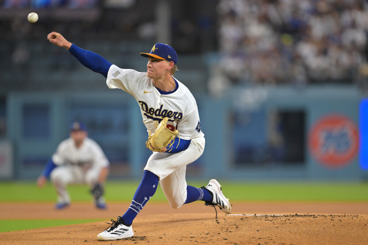 Mar 27, 2026; Los Angeles, California, USA; Los Angeles Dodgers pitcher Emmet Sheehan (80) pitches against the Arizona Diamondbacks in the first inning at Dodger Stadium. Mandatory Credit: Jayne Kamin-Oncea-Imagn Images