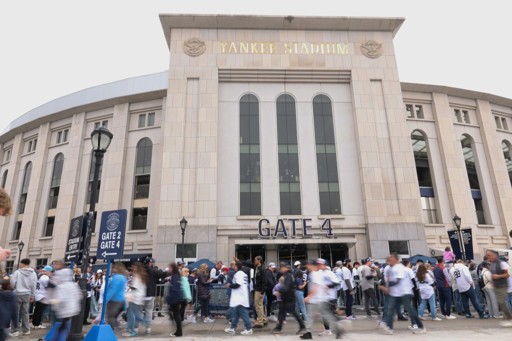 Fans outside Yankee Stadium.