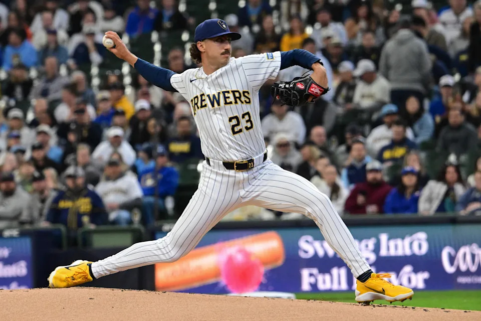 Mar 29, 2026; Milwaukee, Wisconsin, USA; Milwaukee Brewers starting pitcher Brandon Sproat (23) throws a pitch in the first inning against the Chicago White Sox at American Family Field. Mandatory Credit: Benny Sieu-Imagn Images