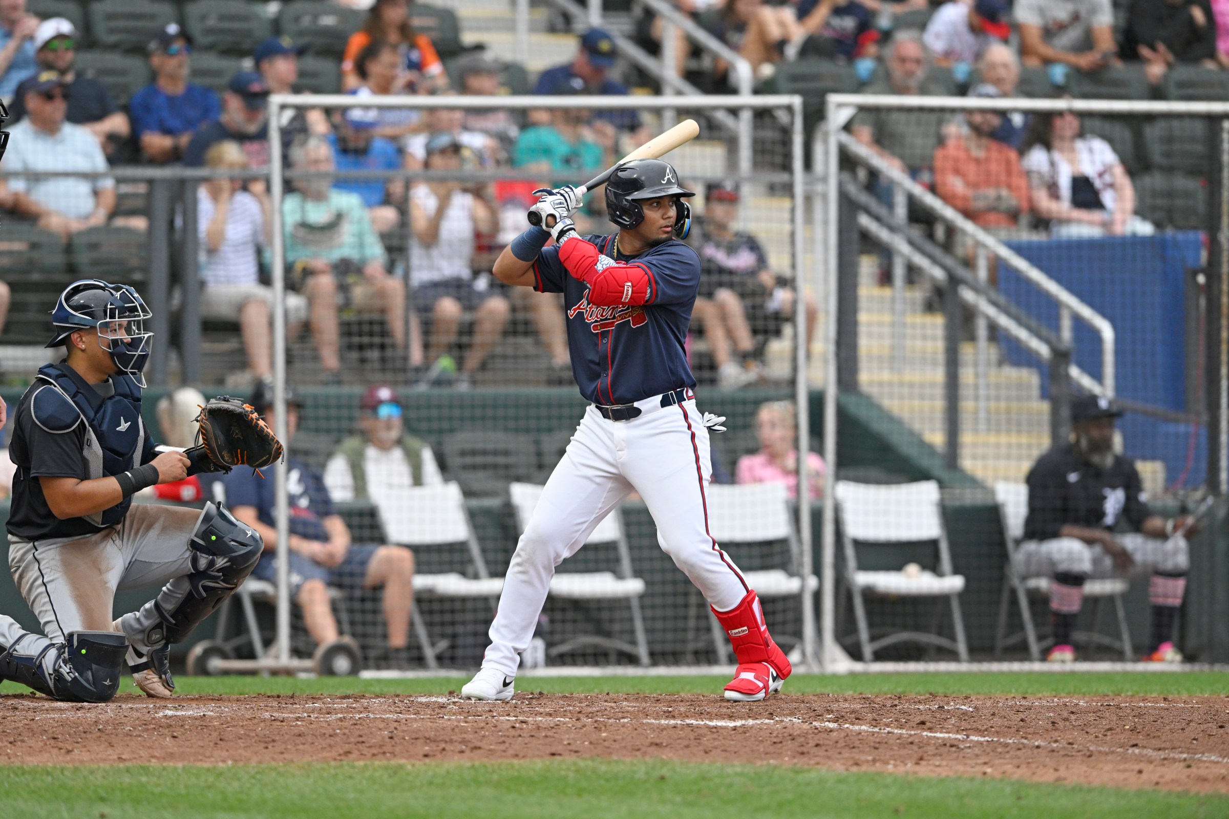 VENICE, FLORIDA - MARCH 16, 2025: Luis Guanipa #72 of the Atlanta Braves bats during the fifth inning of a spring training Spring Breakout game against the Detroit Tigers at CoolToday Park on March 16, 2025 in Venice, Florida. (Photo by George Kubas/Diamond Images via Getty Images)