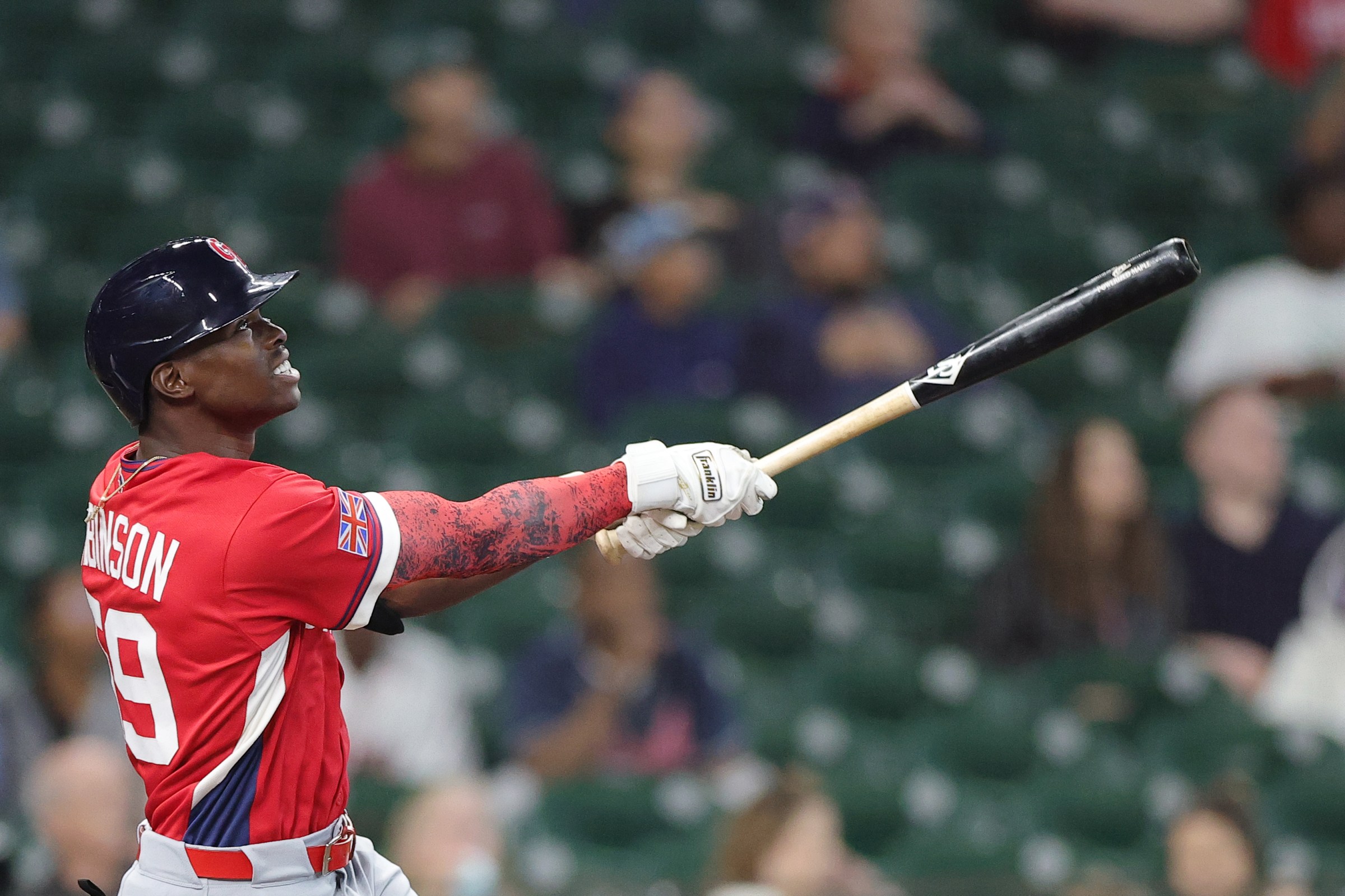 HOUSTON, TEXAS - MARCH 08: Kristian Robinson #59 of Team Great Britain bats in the first inning against Team Italy during a 2026 World Baseball Classic Pool B game at Daikin Park on March 08, 2026 in Houston, Texas. (Photo by Alex Slitz/Getty Images)