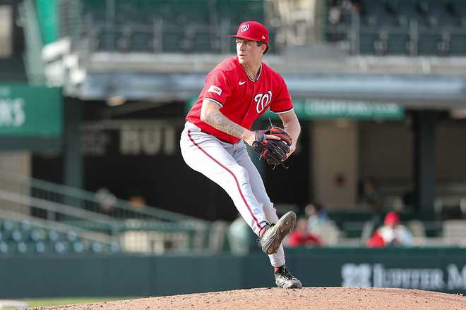 JUPITER, FL - MARCH 19: Alex Clemmey #30 of the Washington Nationals pitches during the game between the Washington Nationals and the St. Louis Cardinals at Roger Dean Chevrolet Stadium on Thursday, March 19, 2026 in Jupiter, Florida. (Photo by Jared Blais/MLB Photos via Getty Images)