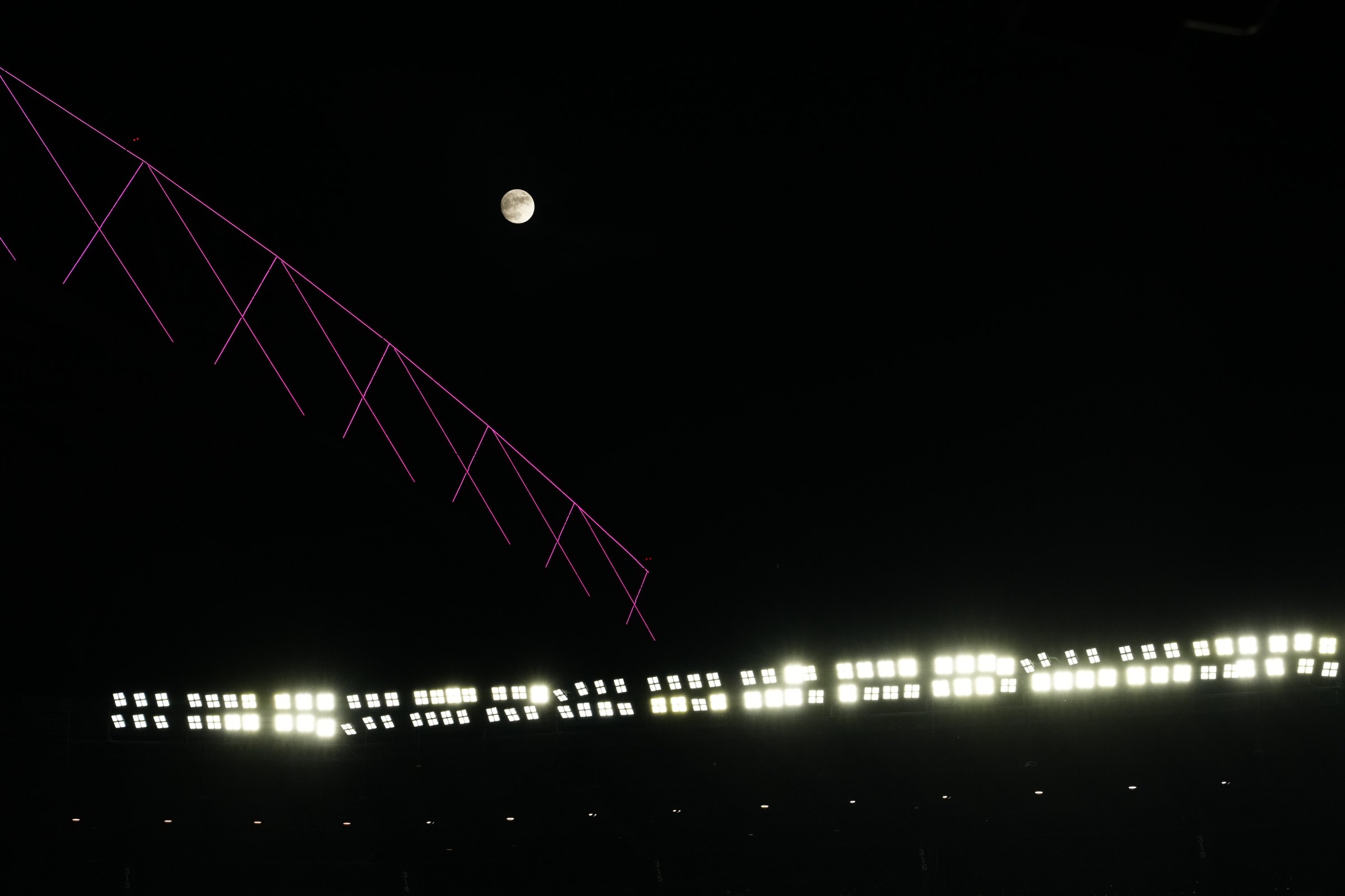 SEATTLE, WASHINGTON - MAY 10: The moon is seen above T-Mobile Park during a game between the Seattle Mariners and the Toronto Blue Jays at T-Mobile Park on May 10, 2025 in Seattle, Washington. (Photo by Ben VanHouten/Seattle Mariners/Getty Images)