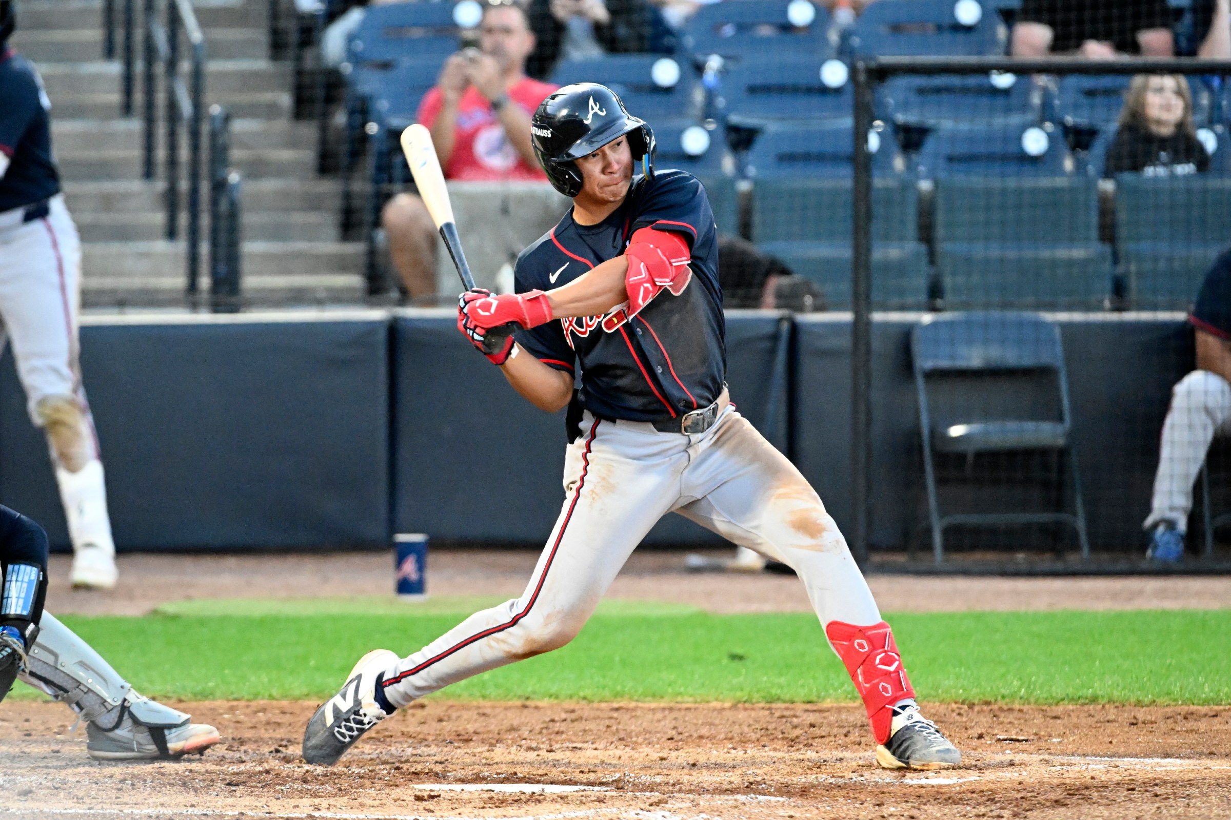 TAMPA, FLORIDA - MARCH 21, 2026: Tate Southisene #19 of the Atlanta Braves bats during the third inning of a Spring Breakout game against the New York Yankees at George M. Steinbrenner Field on March 21, 2026 in Tampa, Florida. (Photo by Diamond Images via Getty Images)