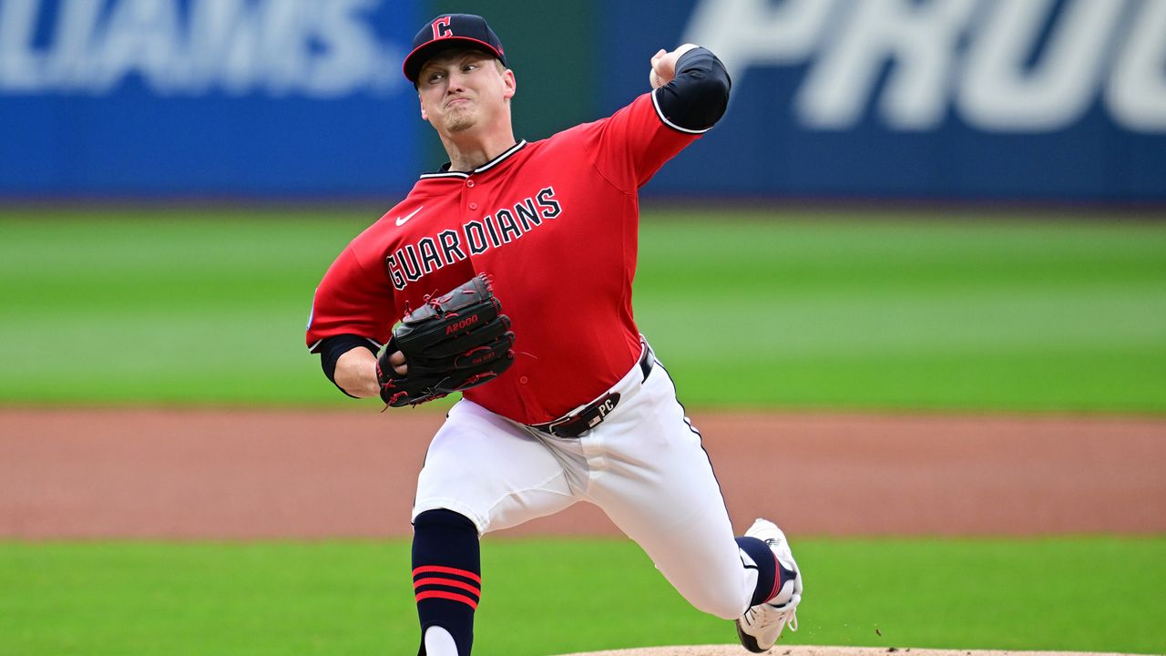 Cleveland Guardians starting pitcher Parker Messick delivers in the first inning in the second baseball game of a doubleheader against the Chicago Cubs, Sunday, April 5, 2026, in Cleveland. (AP Photo/David Dermer)