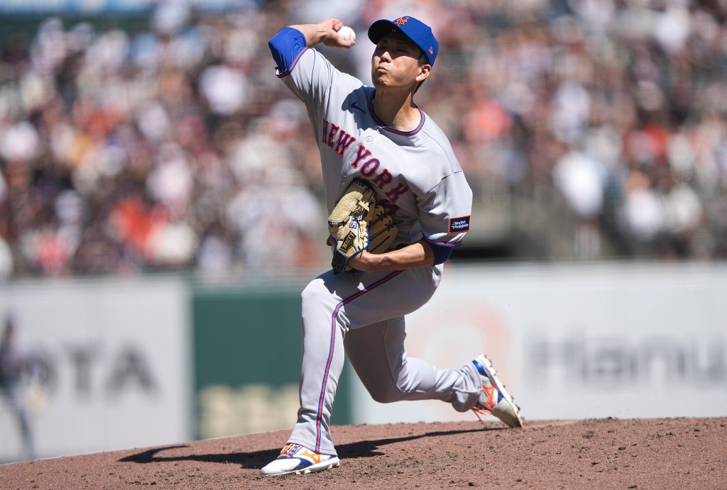New York Mets pitcher Kodai Senga pitches against the San Francisco Giants.