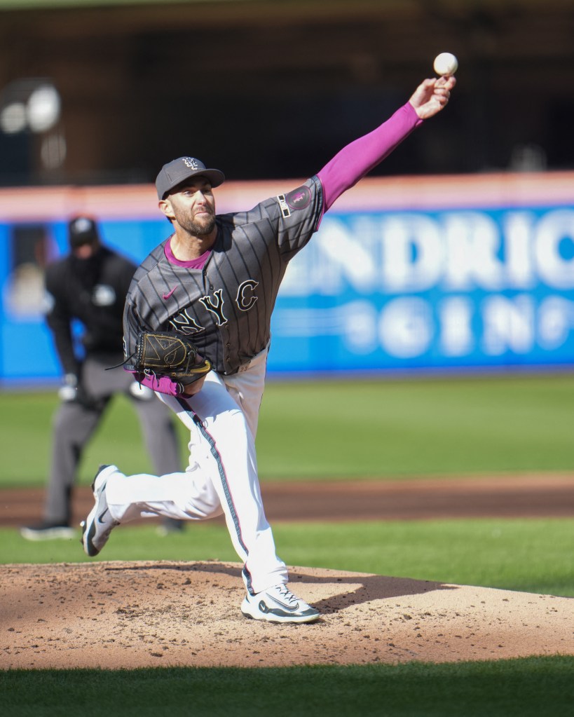 New York Mets pitcher David Peterson (23) delivering a pitch during a baseball game.