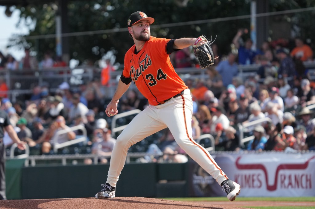 San Francisco Giants pitcher JT Brubaker (34) throwing a pitch.