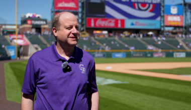 Colorado Gov. Jared Polis attends Rockies home opener