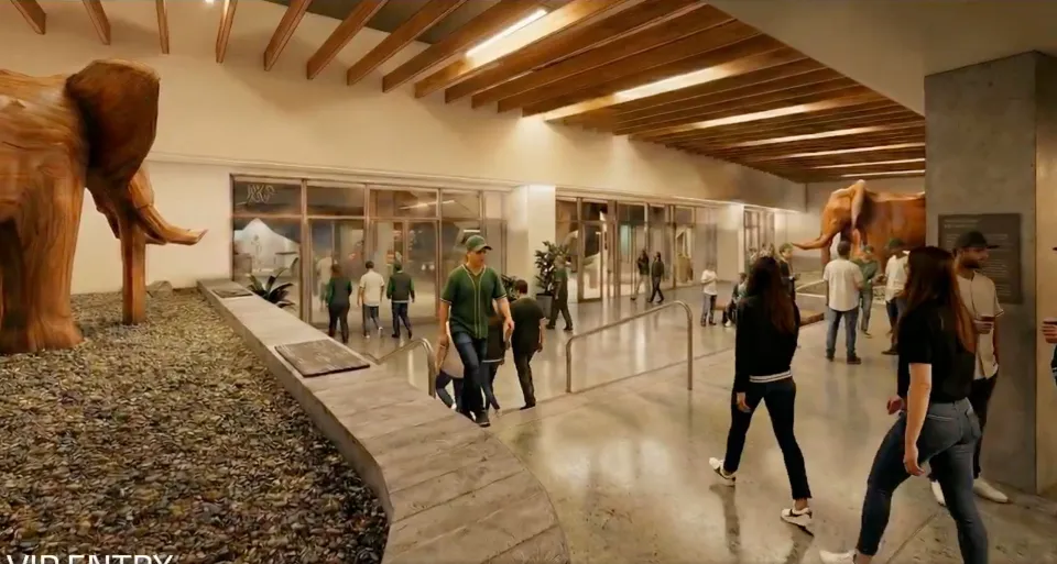 An AI rendering of the new 'Athletic Club' set to open at the Las Vegas Athletics new stadium.