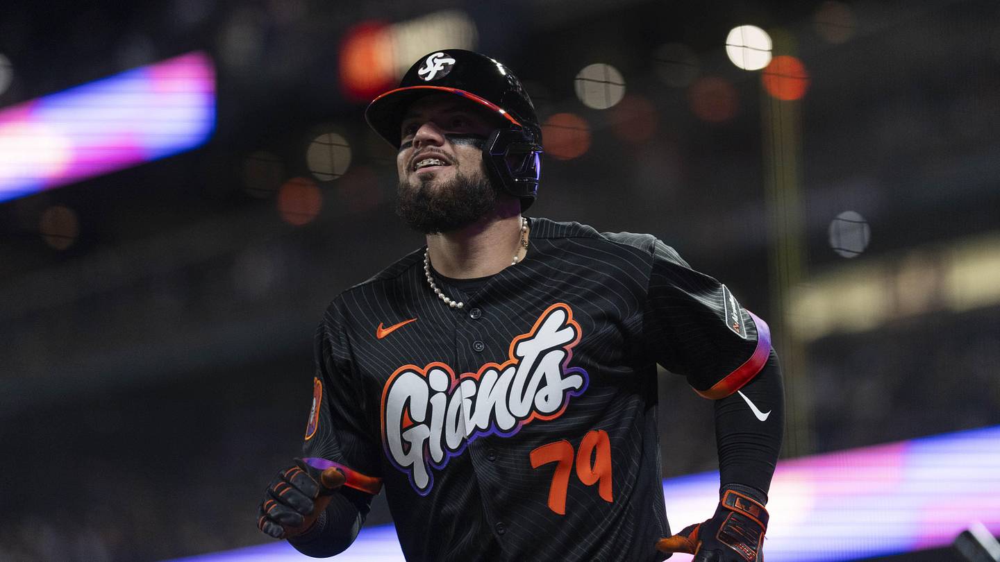 May 5, 2026; San Francisco, California, USA; San Francisco Giants catcher Jesus Rodriguez (79) looks on during the seventh inning against the San Diego Padres at Oracle Park. Mandatory Credit: Stan Szeto-Imagn Images
