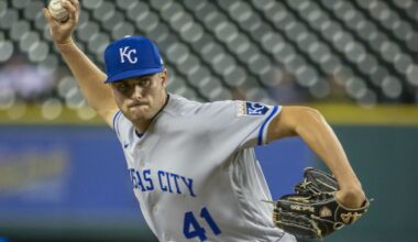 Sep 3, 2022; Detroit, Michigan, USA; Kansas City Royals relief pitcher Wyatt Mills (41) throws in the ninth inning against the Detroit Tigers at Comerica Park. Mandatory Credit: David Reginek-Imagn Images