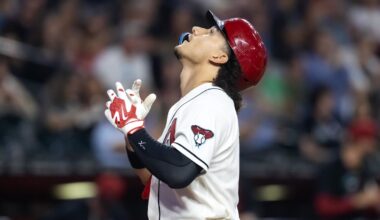 Apr 21, 2026; Phoenix, Arizona, USA; Arizona Diamondbacks outfielder Alek Thomas celebrates after hitting a solo home run in the fifth inning against the Chicago White Sox at Chase Field. Mandatory Credit: Mark J. Rebilas-Imagn Images