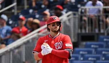 Aug 31, 2025; Washington, District of Columbia, USA;  Washington Nationals right fielder Dylan Crews (3) walks up to the batter box against the Tampa Bay Rays during the sixth inning at Nationals Park. Mandatory Credit: Rafael Suanes-Imagn Images
