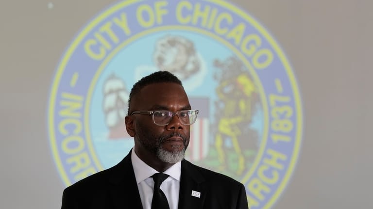 Chicago's Mayor Brandon Johnson attends a press briefing in Rome,...