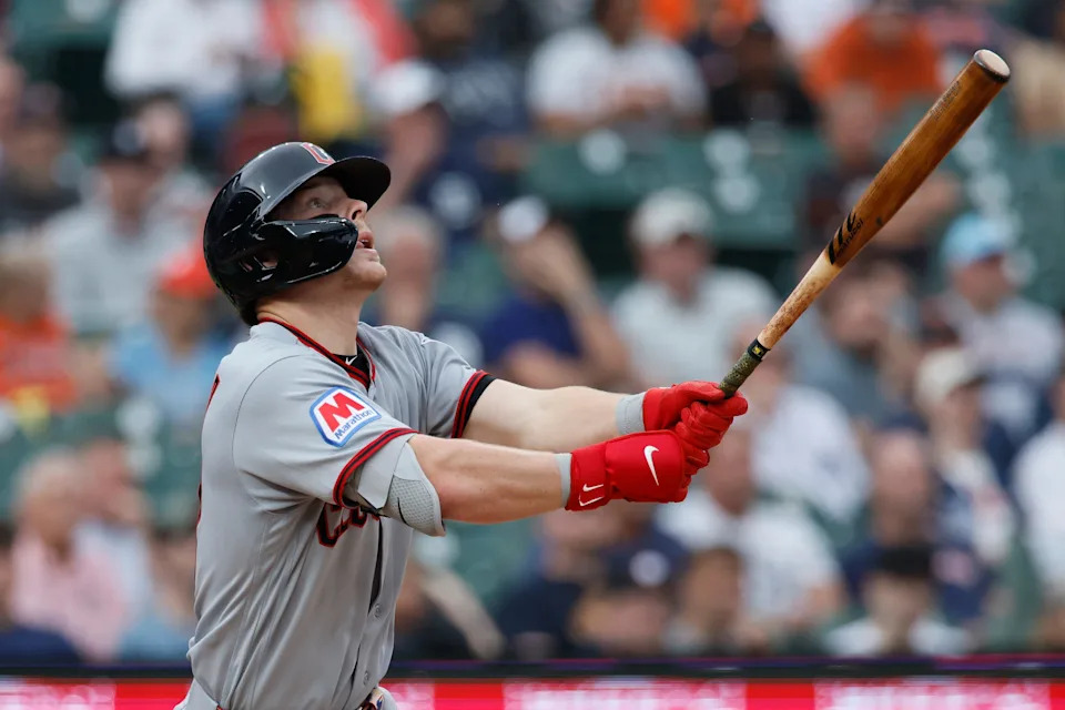 Travis Bazzana of the Cleveland Guardians watches his two-run home run against the Detroit Tigers during the fourth inning at Comerica Park on May 19, 2026 in Detroit.