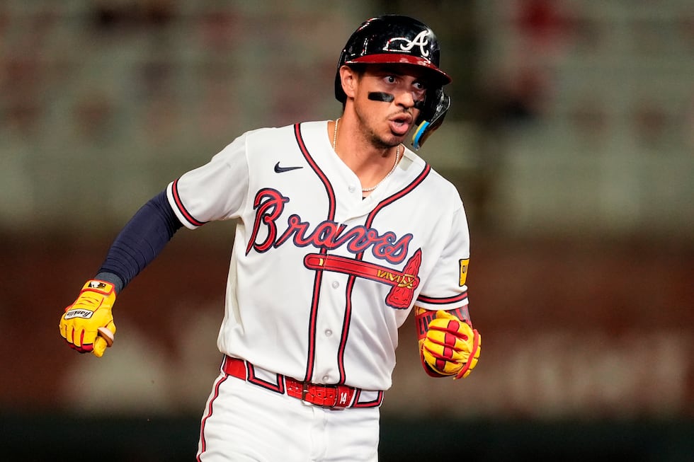 FILE -- An umpire had to leave the May 18 Braves-Marlins game after he was hit by a Mauricio...