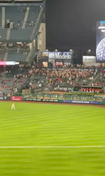 During Monday’s 2-1 victory over the A’s, Angels fans took over a section of the stadium and chanted “Sell the Team” and “Tarps Off” while standing shirtless and waving their shirts over their heads.