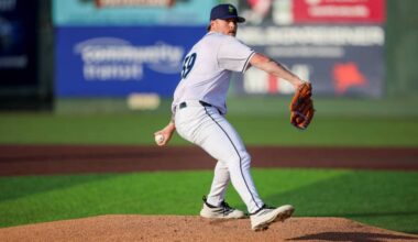 Gabe Speier of the Seattle Mariners throws a pitch during a rehab assignment with the Everett AquaSox on Wednesday, May 20, 2026 at Everett Memorial Stadium. (Photo courtesy of Evan Morud / Everett AquaSox)