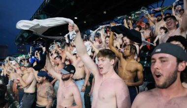 Shirtless fans the stars at MLB stadiums as "Tarps Off" trend sweeps baseball world
