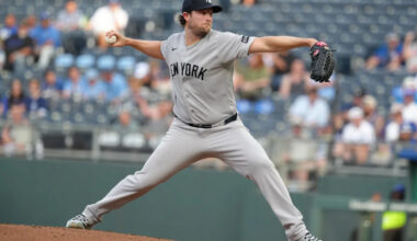 Gerrit Cole strikes out 10, throws 6 2/3 scoreless innings in second start back as Yankees cruise past Royals