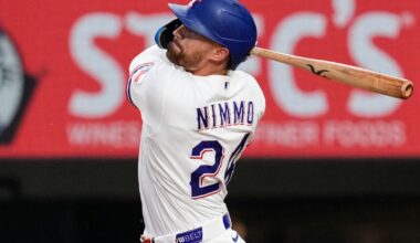 Rangers' Nimmo leaves game against Diamondbacks with sprained left ankle | MLB