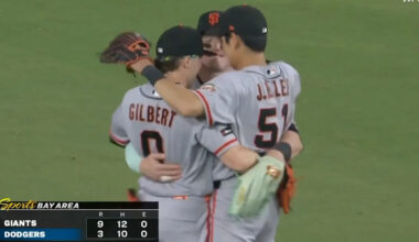 Giants outfielders’ bizarre thrusting celebration goes viral